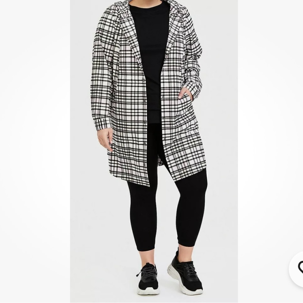 Torrid Plaid Flannel Hooded Anorak Jacket in Pink White Black Sz 3X Plus‎